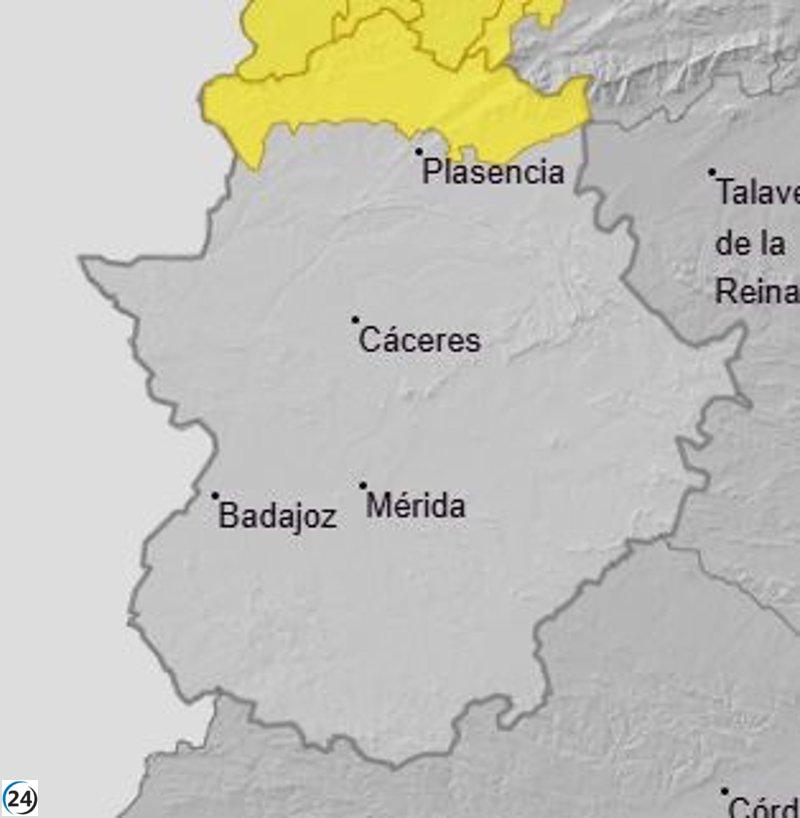Alerta amarilla por lluvias y tormentas en el norte de Cáceres este martes.