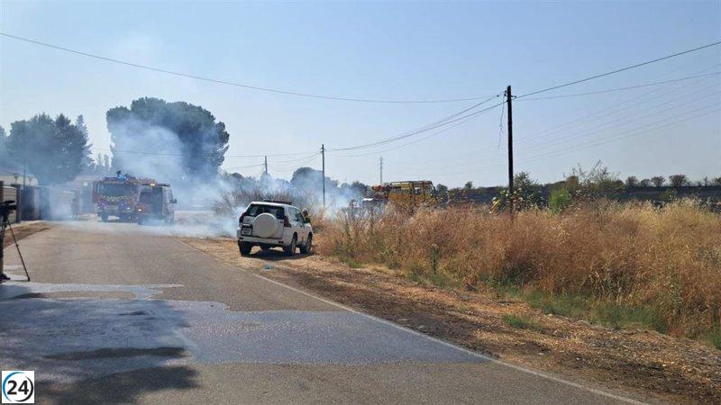 Incendio próximo a Valverde provoca evacuaciones en una urbanización de Badajoz.
