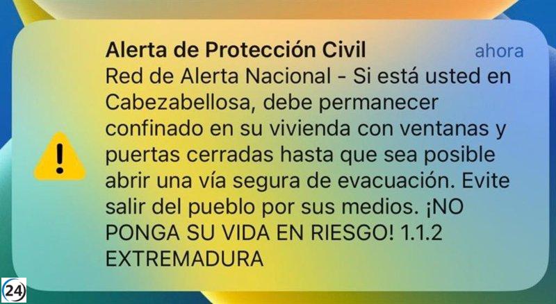 Cabezabellosa: el 112 alerta a la población para que se resguarde en casa.