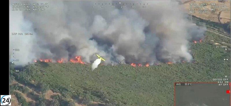 El incendio en Jarilla arrasa 4.600 hectáreas y forza el confinamiento de Oliva de Plasencia.