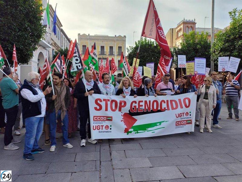 CCOO y UGT exigen en Mérida una paz sostenible para Gaza sin influencias externas en su reconstrucción.