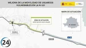 El Ministerio de Transportes da luz verde a un nuevo camino ciclista y pasarela en la N-521 de Cáceres.