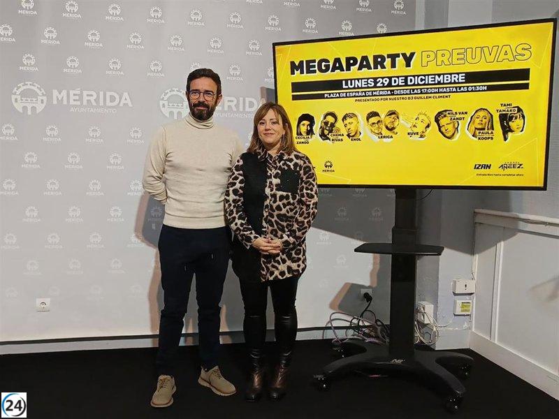 La Plaza de España en Mérida celebra una vibrante fiesta preuvas con actividades para niños y música en vivo hasta el amanecer.