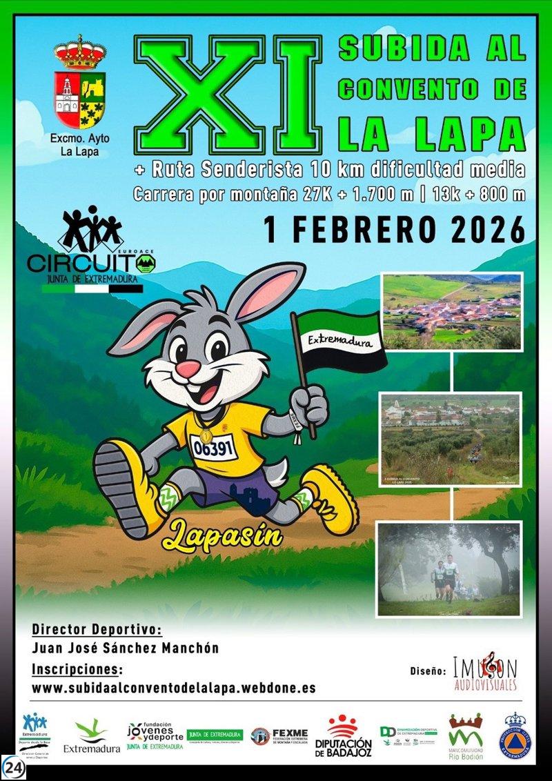 La XI Edición de la Subida al Convento de La Lapa incluirá una ruta de senderismo de 10 km con nivel de dificultad media-alta.