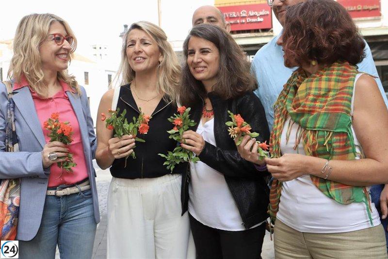 Yolanda Díaz pide voto para Unidas por Extremadura para terminar con desigualdades en salarios y pensiones.